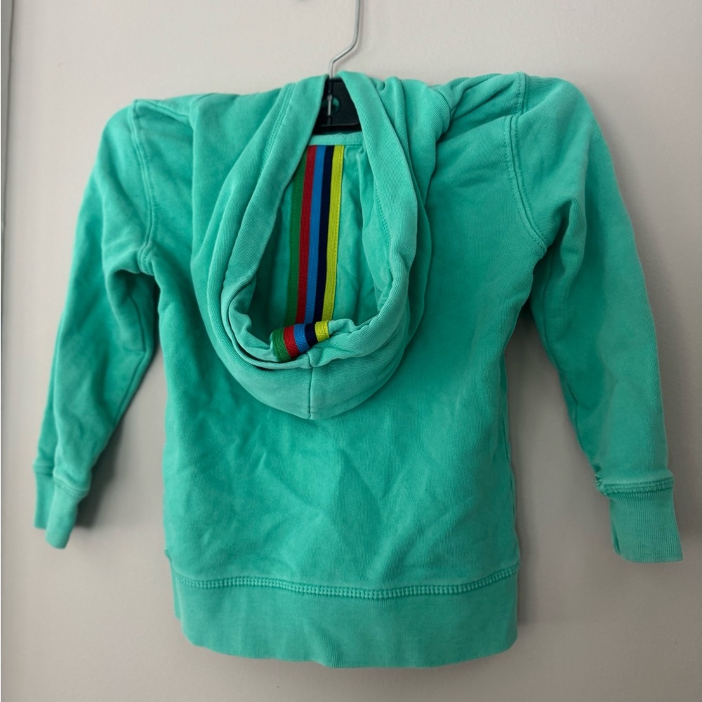 Boden Kids Teal Hoodie with Rainbow Accent